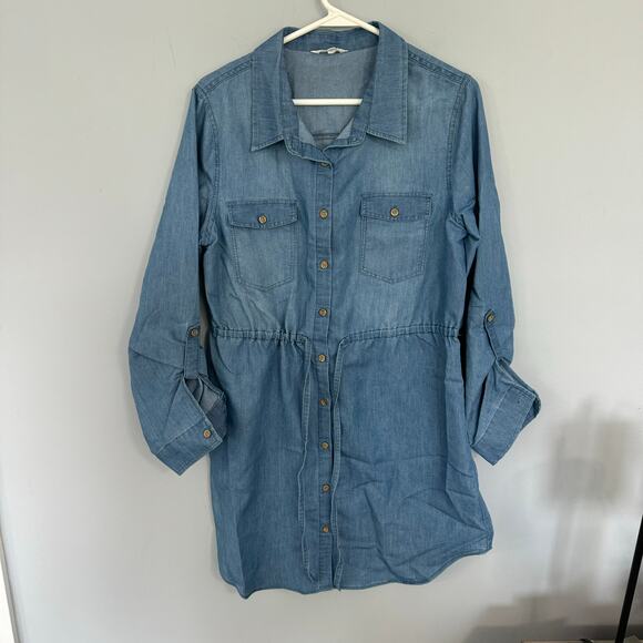 Ci Sono Dresses & Skirts - Ci Sono Blue Chambray Button Down Shirt Dress Size Large Knee Length